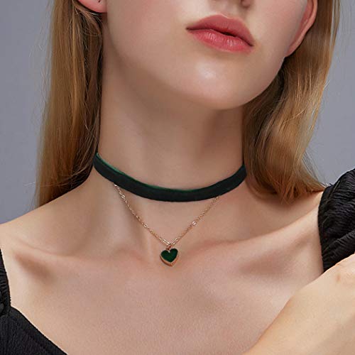 Yienate Geschichtete Liebe Halskette Kette Herz Strass Anhänger Samt Choker Halskette für Frauen und Mädchen (Grün) von Yienate