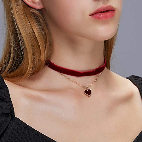 Yienate Geschichtete Liebe Halskette Kette Herz Strass Anhänger Samt Choker Halskette für Frauen und Mädchen (rot) von Yienate