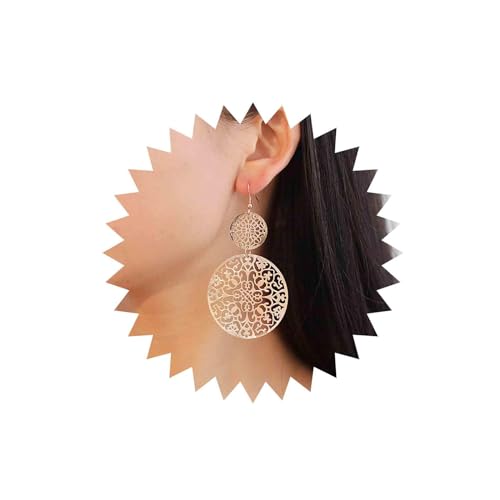 Yienate Filigrane Hohle Scheibe Baumeln Tropfen Ohrringe Boho Gold Ethnische Geschnitzte Blume Ohrringe Doppelte Runde Scheibe Tropfen Erklärung Haken Ohrringe Hochzeit Brautjungfer Schmuck Für Frauen von Yienate