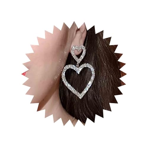 Yienate Funkelnde Kristall Herz Ohrringe - Silber Große Quaste Baumeln Ohrstecker Mit Strass - Erklärung Hochzeit Braut Schmuck Für Frauen Und Mädchen von Yienate