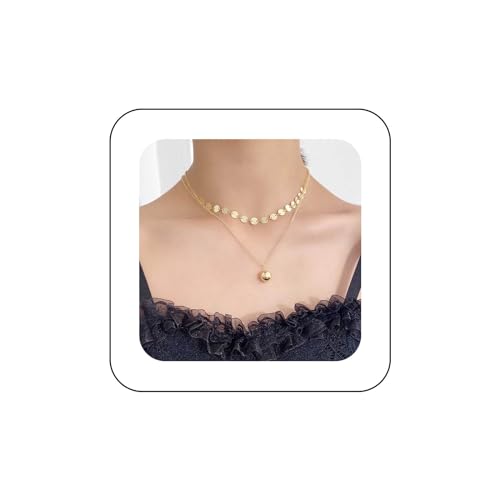 Yienate Funky Geschichteten Scheibe Choker Halsketten Gold Aussage Pailletten Satellit Choker Boho Perle Ball Anhänger Halskette Winzige Runde Münze Halskette Schmuck Für Frauen Und Mädchen von Yienate