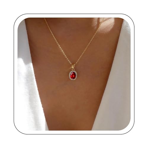 Yienate Funky Kristall Anhänger Halsketten Choker Niedlichen Ovalen Strass Anhänger Halskette Gold Smaragd/Rubin Halskette Kette Boho Erklärung Funkelnden Geburtsstein Halskette Schmuck Für Frauen von Yienate