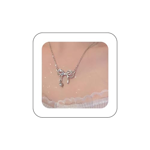 Yienate Funky Kristall Bogen Anhänger Halsketten Silber Vintage Bowknot Kristall Halskette Erklärung Strass Band Bogen Choker Boho Fliege Halskette Charme Schmuck Für Frauen Und Mädchen von Yienate