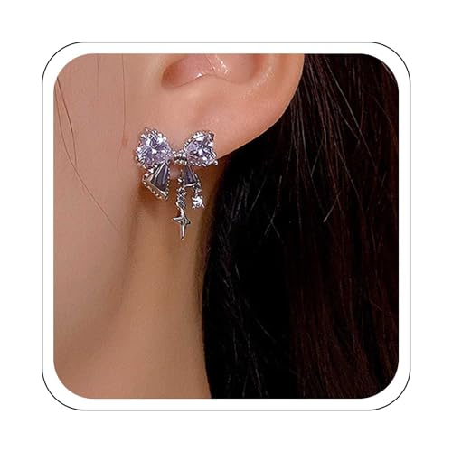 Yienate Funky Kristall-Bogen-Ohrstecker silberne Statement-Fliege-Band-Ohrringe weiße/rosa Strass-Bowknot-Ohrstecker Band-Bogen-Ohrstecker Hochzeit niedliche Schleifen-Ohrringe Schmuck für Frauen von Yienate