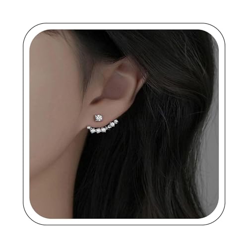 Yienate Funky Winzigen Kristall Ohrstecker Ohrringe Silber Kristall Ohr Jacke Ohrringe Anweisung Strass Vorne Zurück Braut Ohrringe Gebogenen Kristall Bar Tropfen Ohrringe Schmuck Für Frauen Mädchen von Yienate