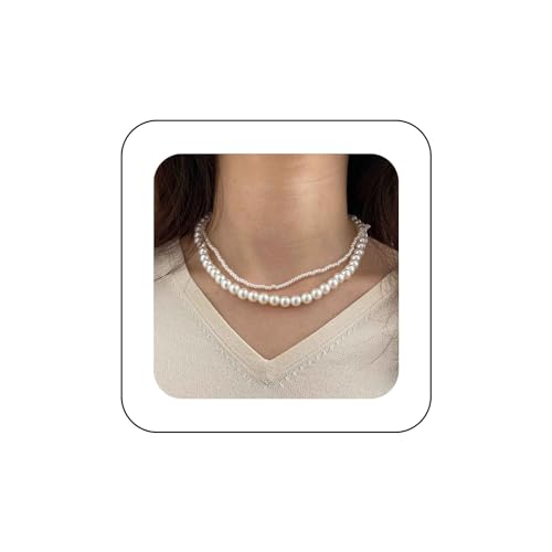 Yienate Geschichtete Perlenkette Chokerkette Runde Imitationsperle Chokerhalskette Braut Perle Hochzeit Halskette Mehrschichtige Perle Schlüsselbeinkette Halskette Schmuck für Frauen Mädchen von Yienate