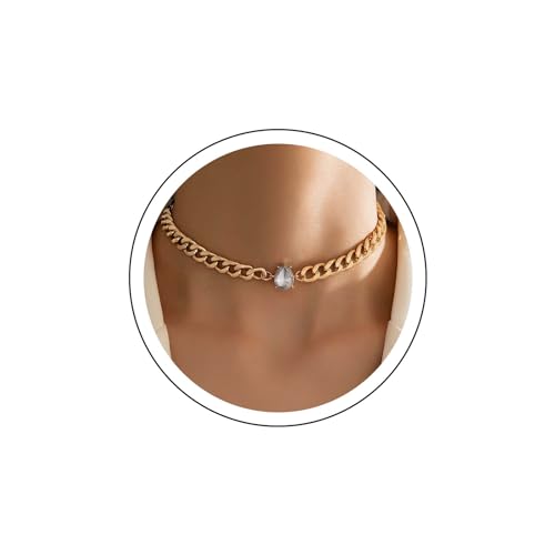 Yienate Gold Kubanische Gliederkette Choker Halskette Vintage Teardrop Strass Anhänger Halskette Punk Chunky Schlüsselbein Kette Choker Statement Rock Dicke Halskette Schmuck Für Frauen Und Mädchen von Yienate