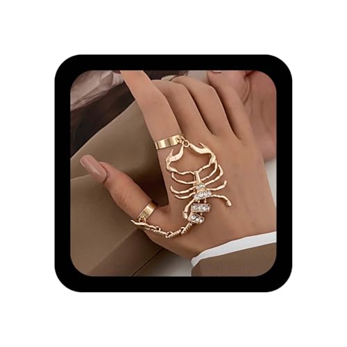 Yienate Goth Skorpion Offener Finger Ring Armbänder Gold Silber Strass Skorpion Finger Harness Armband Punk Kristall Skorpione Sklave Finger Kette Armband Freundschaft Armbänder Schmuck Für Frauen von Yienate