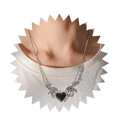 Yienate Gothic Böse Herz Teufel Flügel Choker Halskette Kette Vintage Dämon Horn Schwarz Kpop Halsketten Dämon Drachen Flügel Liebe Herz Anhänger Halskette Schmuck Für Frauen Und Mädchen von Yienate