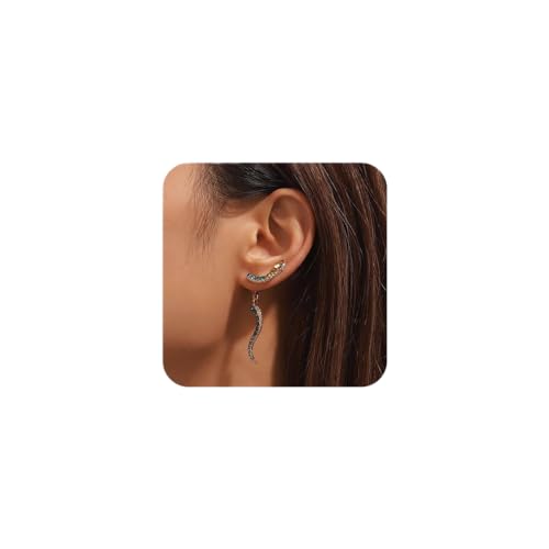 Yienate Gothic Crystal Snake Jacket Drop Earrings Gold Pave Crystal Snake Front & Back Linear Earrings Wave Serpent Earrings Statement Animal Snake Long Dangle Earring Jewelry for Women and Girls von Yienate