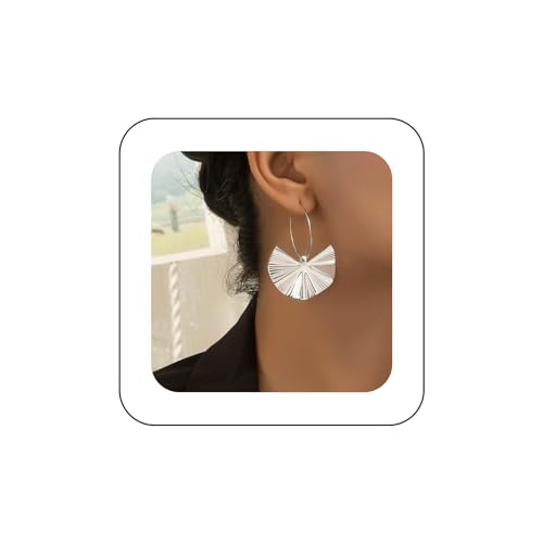 Yienate Gothic Huggie Hoop Ohrringe Silber Vintage Texturierte Blatt Tropfen Ohrringe Geometrische Fächer Ohrringe Minimalistische Anweisung Prom Glänzende Blatt Ohrringe Schmuck Für Frauen von Yienate