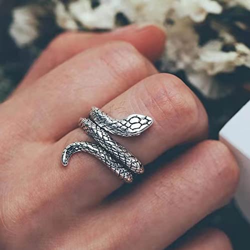 Yienate Gothic Schlange Knöchel Ring Vintage Silber Kobra Wrap Ring Geist Schlange Öffnung Joint Finger Ring Punk Aussage Schlange Manschette Ringe Halloween Tier Medusa Kostüm Ring Für Frauen von Yienate