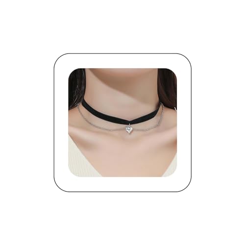 Yienate Gothic Schwarzer Samt Choker Halskette Vintage Silber Herz Anhänger Halskette Kette Punk Geschichtet Liebe Herz Anhänger Halskette Gestapelt Aussage Schwarze Halskette Schmuck Für Frauen von Yienate