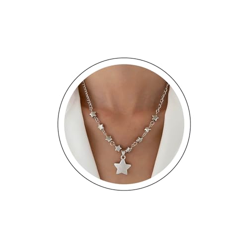 Yienate Gothic Stern Halskette Choker Vintage Silber Große Stern Anhänger Halsketten Angabe Stern Halskette Kette Punk 3d Stern Halskette Charme Schmuck Für Frauen Und Mädchen von Yienate