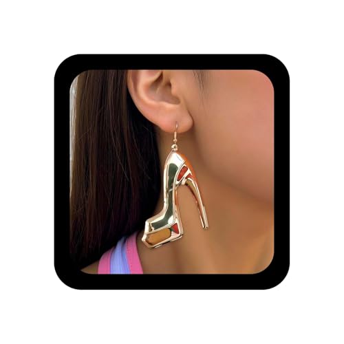 Yienate Große High Heels Tropfen Ohrringe Gold Vintage High Heel Schuh Baumeln Ohrringe Trendy Übertrieben Geometrischen Ohrring Große Aussage High Heel Schuh Charme Ohrring Für Frauen von Yienate