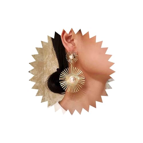 Yienate Große Sonnenschliff Perle Ohrringe Ohrstecker Exquisite Perle Baumeln Ohrringe Übertrieben Braut Perle Ohrringe Funkelnden Gold Prom Perle Ohrring Schmuck Geschenk Für Frauen Mädchen von Yienate