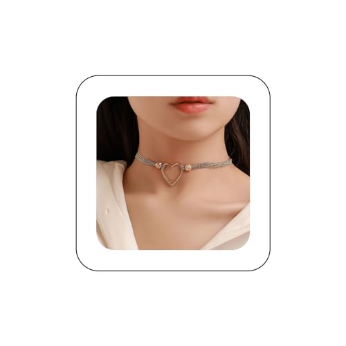 Yienate Herz Halskette Choker Gold Herz Anhänger Halskette Silber 4 Linie Schlüsselbein Kette Reif Herz Choker Halskette Charme Aussage Schmuck Geschenk Für Frauen Mädchen von Yienate