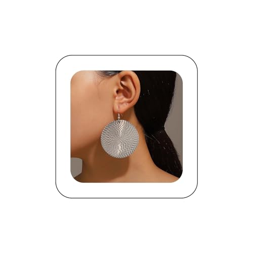 Yienate Kreis Scheibe Baumeln Tropfen Ohrringe - Silber Boho Große Runde Kreisförmige Ohrringe mit Aussage Geometrischer Flache Runde Münze Scheibe Tropfen Schmuck für Frauen von Yienate