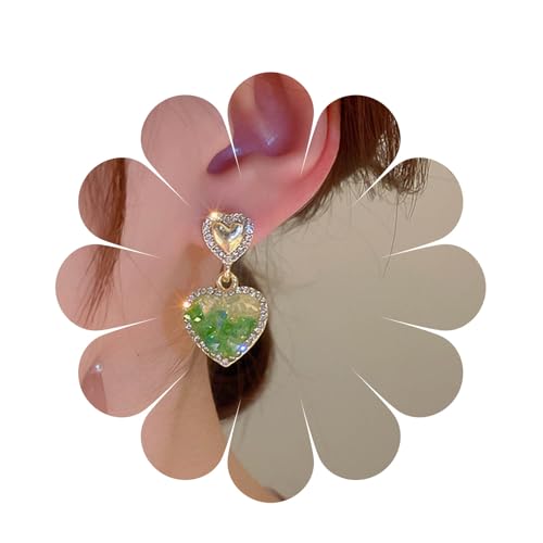 Yienate Kristall Herz Tropfen Ohrringe Einzigartige Grüne Edelstein Herz Tropfen Ohrringe Aussage Doppelherz Pave Strass Hochzeit Ohrringe Glänzend St. Patricks Day Ohrringe Schmuck Für Frauen von Yienate