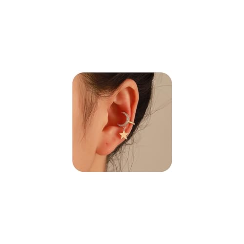 Yienate Kristall Stern Mond Ohrclips Ohrring Single Gold Mondsichel Manschette Wrap Ohrring Aussage Stern Nicht Piercing Knorpel Clip Auf Ohrring Strass Mond Crawler Ohrringe Schmuck Für Frauen von Yienate