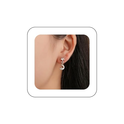 Yienate Kristall Stern Mond Tropfen Ohrringe Silber Asymmetrisch Winzigen Halbmond Stern Baumeln Ohrringe Kristall Prom Ohrringe Ohrstecker Schmuck Für Frauen Mädchen von Yienate