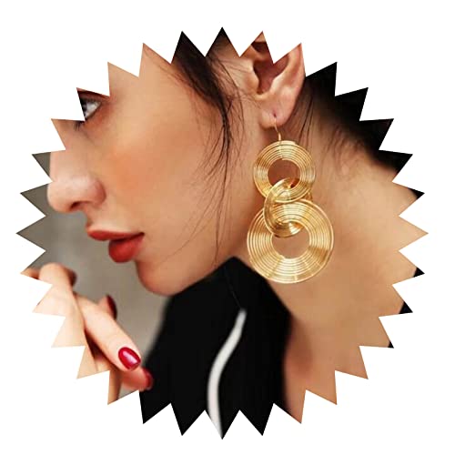Yienate Lange 70er Jahre Disco Statement Ohrringe Vintage Gold Mehrschichtigen Reifen Drop Haken Ohrringe Leichte Geometrische Große Runde Scheibe Baumeln Ohrringe Hochzeit Prom Ohrringe Für Damen von Yienate