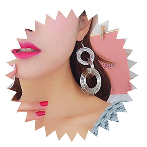 Yienate Lange 70er Jahre Disco Statement Ohrringe - Vintage Silber Mehrschichtige Reifen Drop Haken - Leichte Geometrische Große Runde Scheibe Baumeln - Für Hochzeit Prom Und Damen von Yienate