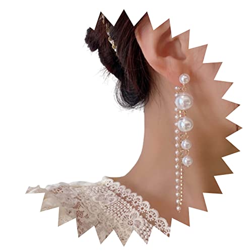 Yienate Lange Perle Quaste Tropfen Ohrringe Vintage Gold Winzige Kristall Perle Ohrringe Strass Quaste Baumeln Perle Statement Ohrringe Abschlussball Ohrringe Schmuck für Frauen Mädchen von Yienate