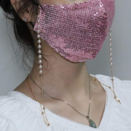 Yienate Mode Multifunktionale Gesichtsmaske Kette Perle Handgemachte Runde Perlenkette Brillenkette Trendy Maskenhalter Maske Zubehör für Frauen und Mädchen (Gold) von Yienate