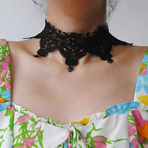 Yienate Modische Gothic-Spitzen-Halskette, Vintage-Stil, romantisch, schwarze Spitze, Choker-Halskette, kurze Blume, Tattoo, elastisch, Schmuck, Zubehör für Frauen und Mädchen von Yienate