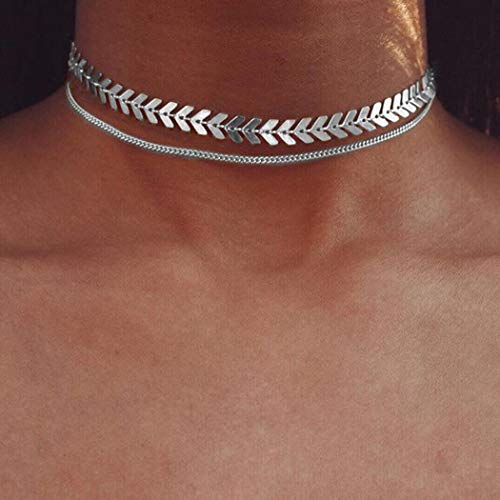 Yienate Modische Halskette, Fischgräten-Kette, Choker, mehrlagige Halskette, Schmuck für Frauen und Mädchen (Silber) von Yienate