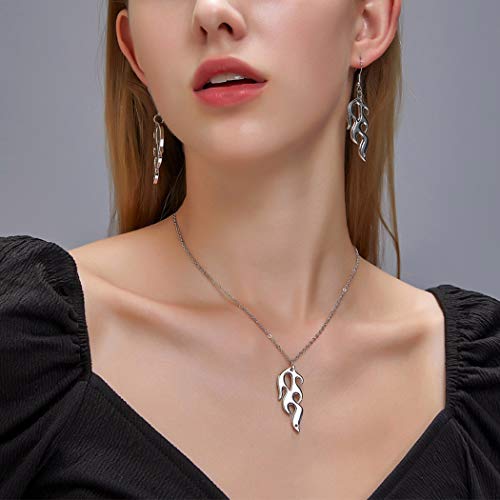 Yienate Modische Halskette mit Anhänger in Flammenform, Silberfarben, Ohrringe und Halsketten-Set, Schmuck für Damen und Mädchen von Yienate