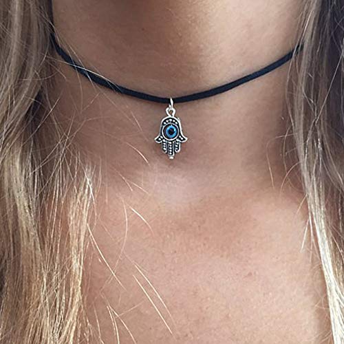 Yienate Modische schwarze Samt-Choker-Halskette mit blauem bösem Blick, Retro-Anhänger, Schmuck für Frauen und Mädchen von Yienate