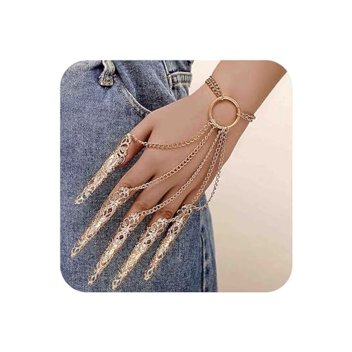 Yienate Packung Mit 1 Gotischen Alten Königin Armband Hexe Fingernägel Spitze Klaue Armband Gold Boho Bauchtanz Kostüm Handkette Sklave Kreis Armband Indischen Zigeuner Armband Schmuck Für Frauen von Yienate