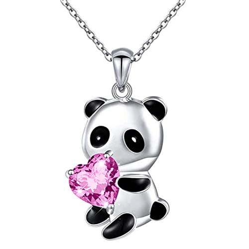 Yienate Panda Kristall Halskette Choker Panda Liebe Halskette Charme Silber Panda Rosa Herz Kristall Bär Anhänger Halskette Kette niedliche Tier Kristallschmuck Geschenk für Frauen Mädchen von Yienate