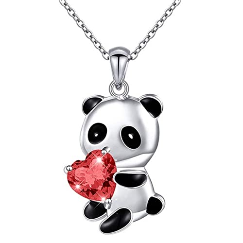 Yienate Panda Kristall Halskette Choker Silber Panda Weiß Herz Kristall Bär Anhänger Halskette Kette Panda Liebe Halskette Charme niedliche Tier Kristall Schmuck Geschenk für Frauen Mädchen (Rot) von Yienate