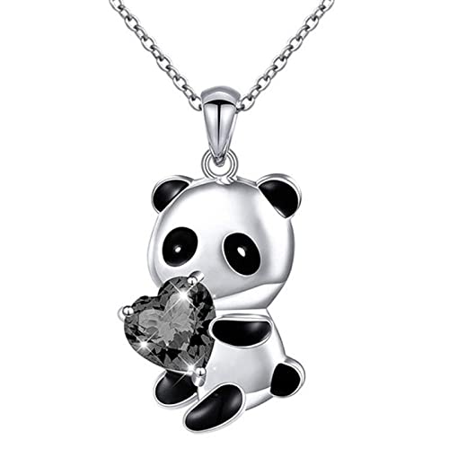 Yienate Panda Kristall Halskette - Silber Choker Mit Weißem Herz Bär Anhänger - Niedliche Tier Schmuck Geschenk für Frauen Mädchen (Schwarz) von Yienate