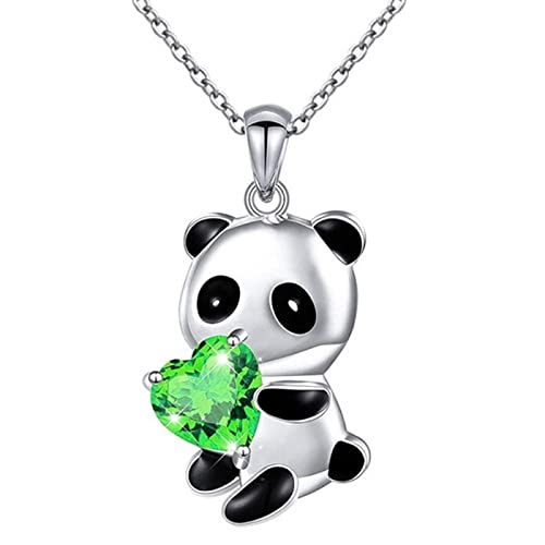 Yienate Panda Kristall Halskette - Silber Choker Mit Weißem Herz Bär Anhänger - Niedliche Tier Schmuck Geschenk für Frauen Mädchen (Grün) von Yienate