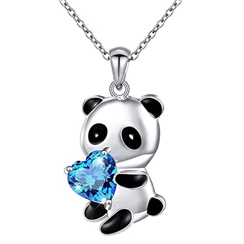 Yienate Panda Kristall Halskette Choker Silber Panda Weiß Herz Kristall Bär Anhänger Halskette Kette Panda Liebe Halskette Charme niedliche Tier Kristall Schmuck Geschenk für Frauen Mädchen (Blau) von Yienate