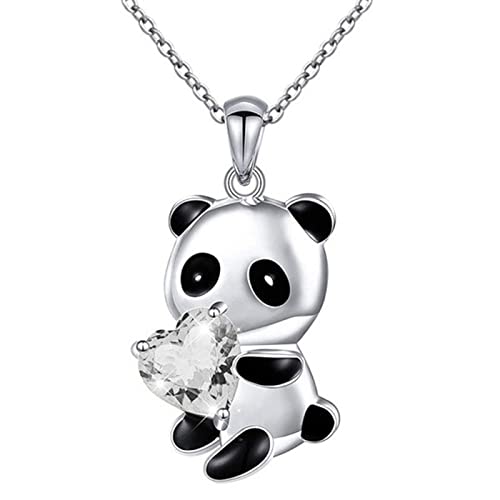 Yienate Panda Kristall Halskette Choker Silber Panda Weiß Herz Kristall Bär Anhänger Halskette Kette Panda Liebe Halskette Charme niedliche Tier Kristall Schmuck Geschenk für Frauen Mädchen von Yienate