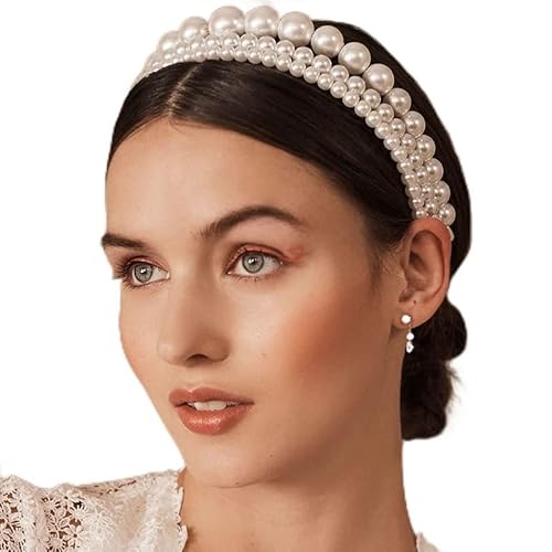 Yienate Perlen-Stirnbänder 3 Stück weiße Kunstperlen Kunststoff Haarband Brautperlen Perlen Haarband Hochzeit Haarschmuck französische Perle Kopfschmuck Tiara für Frauen Mädchen tägliches Tragen von Yienate