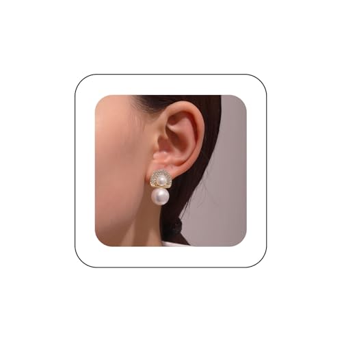 Yienate Perlenohrringe Gold Französisch Vintage Runde Perlen Baumeln Ohrringe Anweisung Falten Geometrische Muschel Form Strass Ohrstecker Ohrringe Braut Kristall Perlen Ohrringe Schmuck Für Frauen von Yienate