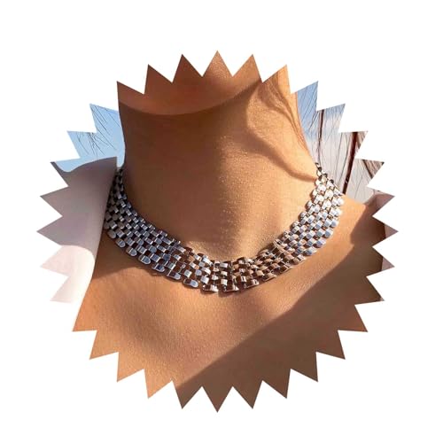 Yienate Punk Flach Klobig Choker Silber Vintage Eisenbahn Choker Aussage Geometrische Schlüsselbein Kette Halskette Choker Braut Hochzeit Prom Halskette Für Frauen Und Mädchen von Yienate