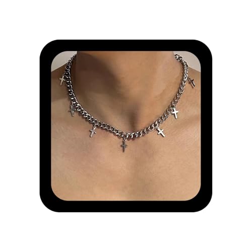 Yienate Punk Kreuz Halsketten Silber Vintage Klobige Kubanische Kette Hippie Kruzifix Anhänger Halskette Minimalistisch Trendy Christliche Kreuz Halsketten Schmuck Für Frauen von Yienate