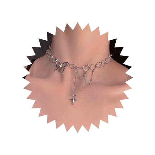 Yienate Punk Nordstern Anhänger Halskette Halsband Vintage Silber Hoop Loop Kette Gotik Short Schmetterling Choker Halskette Hip Hop Statement Kreise Kette Halskette Schmuck für Frauen Mädchen von Yienate