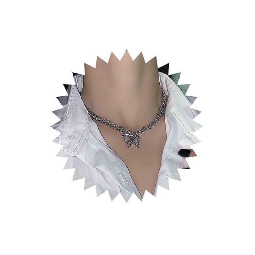 Yienate Punk Schmetterling Halskette Choker Funky Silber Schmetterling Anhänger Halskette Figaro Chunky Kette Schmetterling Halskette Rock Statement Schmetterling Halskette Schmuck Für Frauen von Yienate