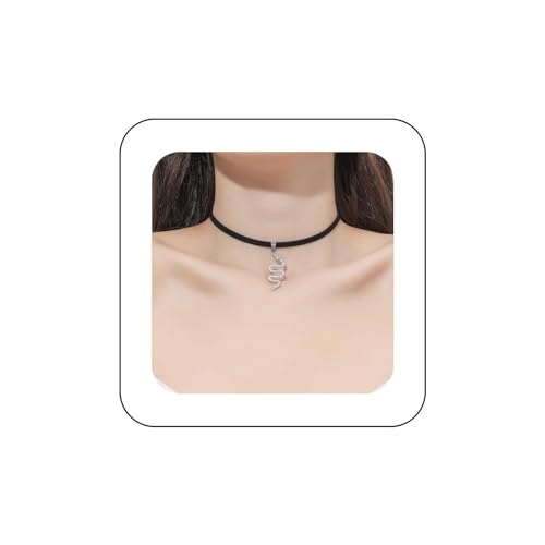 Yienate Punk Schwarzer Samt Choker Halskette Vintage Silber Schlange Anhänger Halskette Wildleder Seil Kette Choker Gothic Aussage Tier Schlange Choker Halskette Charme Schmuck Für Frauen Und Mädchen von Yienate