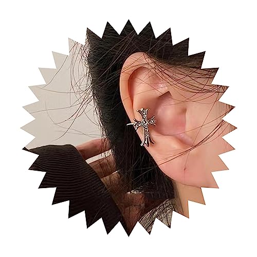 Yienate Punk Strass Kreuz Ohrmanschette Ohrringe Vintage Silber Kristall Kreuz Ohr Jacke Rock Aussage Kruzifix Manschette Wrap Ohrringe Funkelnde Nicht Piercing Kreuz Ohrringe Schmuck Für Frauen von Yienate