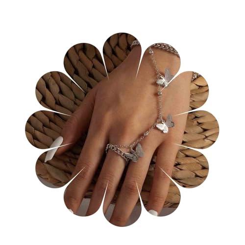 Yienate Schmetterling Armband Finger Kette Silber Schmetterling Anhänger Handkette Boho Schmetterling Harness Link Handgelenk Kette Sklave Armband Schmuck Geschenk Für Frauen Und Mädchen von Yienate