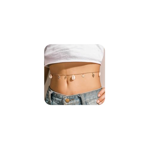 Yienate Sexy Muschel Taille Kette Boho Stern Muschel Anhänger Körperkette Bikini Kette Bauch Kette Gürtel Kette Magen Kette Mode Gold Körper Schmuck Kette Geschenke Für Frauen Und Mädchen von Yienate